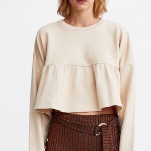 Zara Beige Ruffle Peplum Sweater